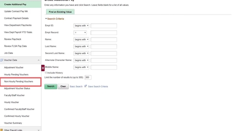 Thumbnail for HRMS - Non-Hourly Pending Voucher Search for monthly vouchers