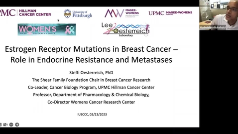 Thumbnail for entry IUSCCC Seminar 2/23/2023:“Treatment resistance and metastases” Steffi Oesterreich, PhD
Shear Family Foundation Chair in Breast Cancer Research
Professor and Vice-Chair Dept. of Pharmacology and Chemical Biology
University of Pittsburgh
