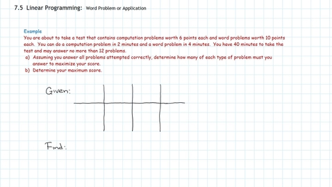 Thumbnail for Linear Programming:  Word Problem, Application