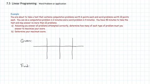 Thumbnail for entry Linear Programming:  Word Problem, Application