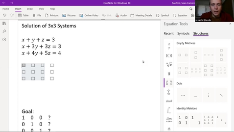 Thumbnail for entry Alg 3.4: Solving 3x3 Linear Systems using Matrices - Intro example