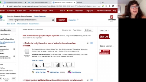 Thumbnail for Evaluating search results, trying new keywords, choosing an article, and accessing full text of an article
