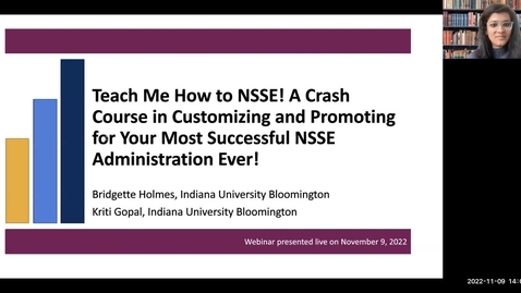 Thumbnail for Teach me how to NSSE! A Crash Course in Customizing and Promoting for Your Most Successful NSSE Administration Ever