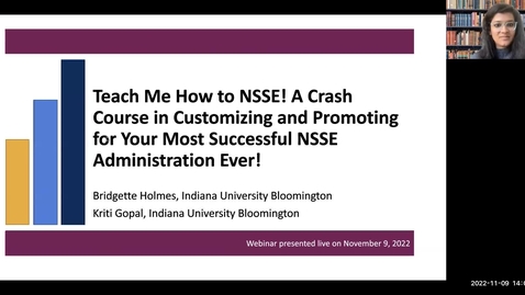 Thumbnail for entry Teach me how to NSSE! A Crash Course in Customizing and Promoting for Your Most Successful NSSE Administration Ever