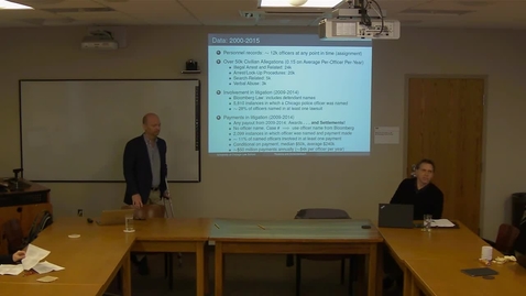 Thumbnail for 02/04/2019 Colloquium Series - Max Schanzenbach: “Good Cop, Bad Cop: Using Civilian Allegations to Predict Police Misconduct”