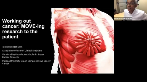 Thumbnail for IUSCCC Grand Rounds 5/10/2024: &quot;Working out cancer: MOVEing research to the patient&quot; Tarah Ballinger, MDTarah Ballinger, MD, Vera Bradley Foundation Scholar in Breast Cancer Research, IU School of Medicine