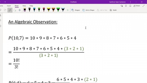 Thumbnail for entry S&amp;P 2.4: Algebraic Observation about P(n,r)