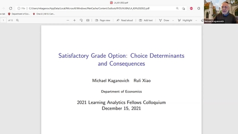 Thumbnail for entry Satisfactory Grade Option: Choice Determinants and Consequences - Michael Kaganovich