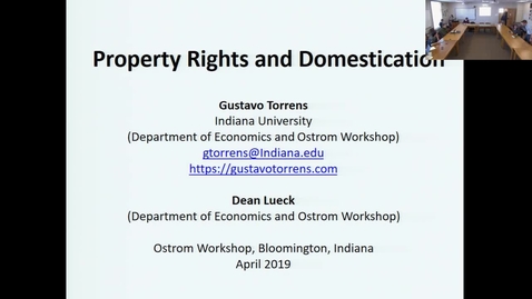 Thumbnail for 04/01/2019 Colloquium Series - Gustavo Torrens: “Property Rights and Domestication”