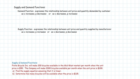 Thumbnail for Functions &amp; Models: Supply &amp; Demand Equations