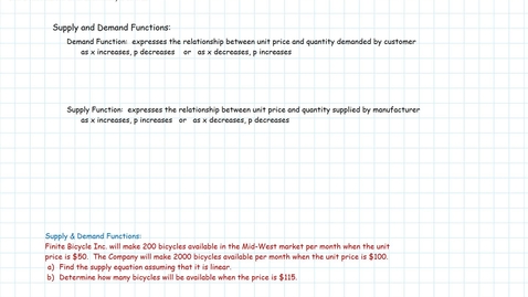 Thumbnail for entry Functions &amp; Models: Supply &amp; Demand Equations