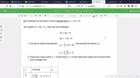Thumbnail for Alg 2.1: Graphing Lines by Finding Intercepts