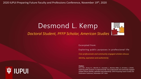 Thumbnail for Exploring Public Purposes in Professional Life: Panelist Desmond Kemp