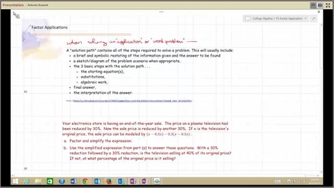 Thumbnail for B111 M123 College Algebra, Factoring Applications, P5