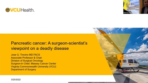 Thumbnail for IUSCCC Seminar Grand Rounds 3/25/2022: “Pancreatic cancer: A surgeon-scientist’s viewpoint on a deadly disease” Jose Trevino, MD, 
Walther E. Lawrence Jr. Distinguished Professor in Surgical Oncology, Virginia Commonwealther University  VCU
