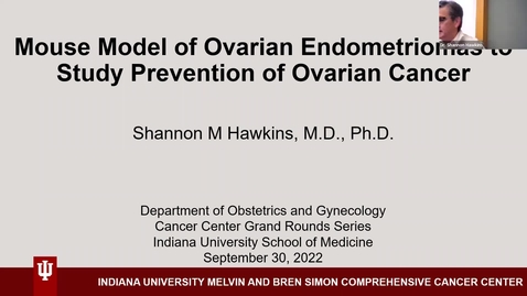Thumbnail for IUSCCC Grand Rounds 9/30/2022: “Mouse model of ovarian endometriosis as a model to study prevention of ovarian cancer” Shannon  Hawkins, MD, PhD
Associate Professor, Department of Obstetrics and Gynecology
IU School of Medicine
