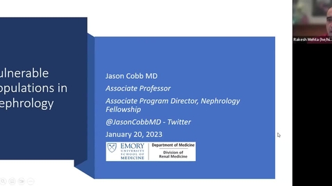 Thumbnail for entry Medicine Grand Rounds 1/20/2023: “Vulnerable Populations in Nephrology.” Jason Cobb, MD, of Emory School of Medicine. MLK, Jr., Day Lecture