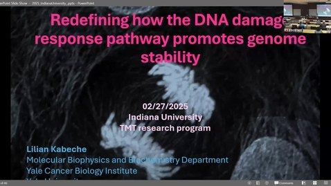 Thumbnail for IUSCCC Seminar 2/27/2025:&quot;Redefining the function of the DNA damage response pathway in cancer&quot; Lilian Kabeche, PhD, Assistant Professor, Department of Molecular Biophysics &amp; Biochemistry,  Yale School of Medicine