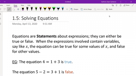 Thumbnail for entry Alg 1.5: Properties of Equations