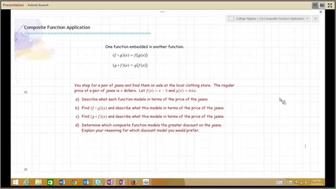 Thumbnail for entry B111 M123 College Algebra, Composite Function Application, 2.6