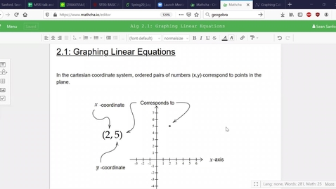 Thumbnail for entry Alg 2.1: Cartesian Coordinates and Linear Equations