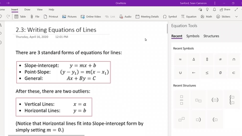 Thumbnail for Alg 2.3: Three forms of Equations for Lines