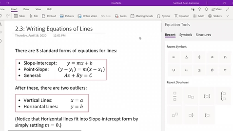 Thumbnail for entry Alg 2.3: Three forms of Equations for Lines