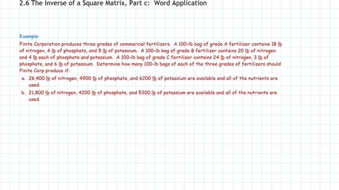 Thumbnail for Inverse of Square Matrix, Part c: Word Applicatiopn