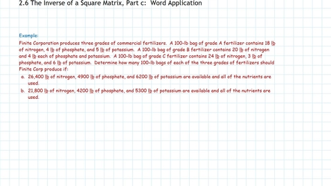 Thumbnail for entry Inverse of Square Matrix, Part c: Word Applicatiopn