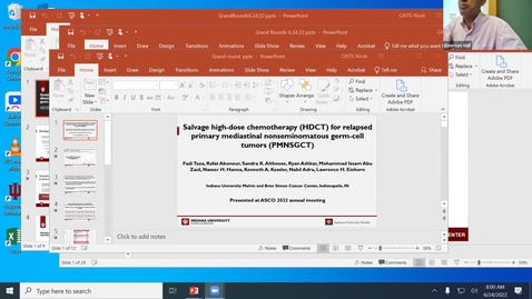 Thumbnail for IUSCCC Seminar Grand Rounds 6/24/2022: IUSCCC Fellow presentations - ASCO recipients
“Management of residual non-retroperitoneal disease in non-seminomatous germ-cell tumors” Jennifer King, 
“Adverse health outcomes (AHO) in testis cancer survivors (TCS) 