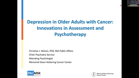 Thumbnail for IUSCCC Grand Rounds 1/24/2025: “Depression in Older Adults with Cancer: Innovations in Assessment and Psychotherapy” Christian (Chris) Nelson, Ph.D., Chief of Psychiatry Service, Memorial Sloan Kettering Cancer Center.