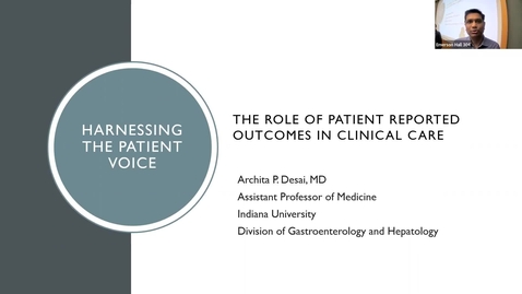 Thumbnail for entry Medicine Grand Rounds 1/27/2023: “Harnessing the Patient Voice: The Role of Patient Reported Outcomes Measures in Clinical Care”
Archita Desai, MD IU School of Medicine
