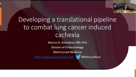 Thumbnail for IUSCCC Grand Rounds 2/3/2023: “Developing a translational pipeline to combat  lung cancer induced cachexia” Marcus Goncalves, MD, PhD
Assistant Professor of Medicine; Ralph L. Nachman Research Scholar, Weill Cornell Medicine
