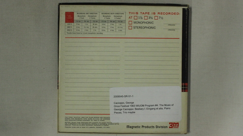 Thumbnail for Once Festival: 1963 WUOM Program #4: The Music of George Cacioppo: Bestiary I: Eingang et alia, Piano Pieces, Trio maybe [Part 1]