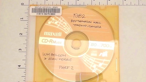 Thumbnail for entry Sound recordings, 1958, 1962-1968, 1971-2009 (scattered), undated &gt; Digital Recordings, circa 1982-2009 (scattered) &gt; Roy Thompson Hall, Toronto, Canada, 1982 &gt; Disc 2 of 2