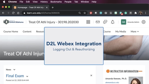 Thumbnail for D2L Webex Integration - Logging Out &amp; Reauthorizing