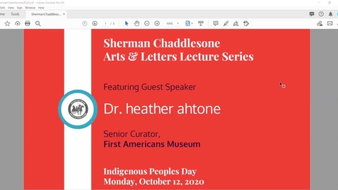 Thumbnail for Sherman Chaddlesone Arts and Letters Lecture: Dr. heather ahtone, senior curator of the First Americans Museum
