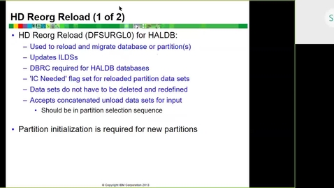 Thumbnail for entry Course CMW46 IMS HALDB Unit 7b (Database Utilities with HALDB)  