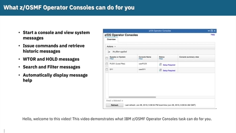 Thumbnail for z/OSMF Operator Console Tutorial