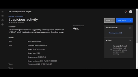 Thumbnail for Demo interattiva di Guardium Insights – Attiva intervento correttivo