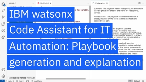 Thumbnail for IBM watsonx Code Assistant for IT Automation - Playbook generation and explanation