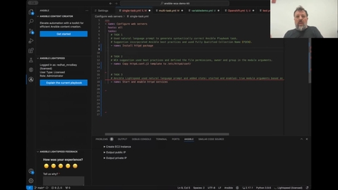 Thumbnail for Webinar: Generate and Explain Full Ansible Playbooks with AI using watsonx Code Assistant for Red Hat Ansible Lightspeed