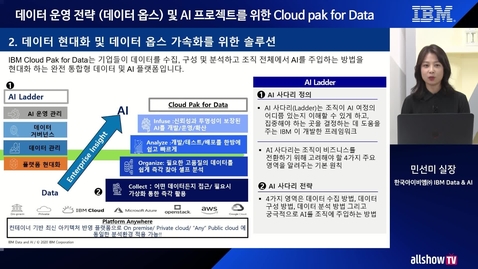Thumbnail for entry 데이터 운영 전략 (데이터 옵스) 및  AI 프로젝트를 위한 IBM Cloud Pak for Data