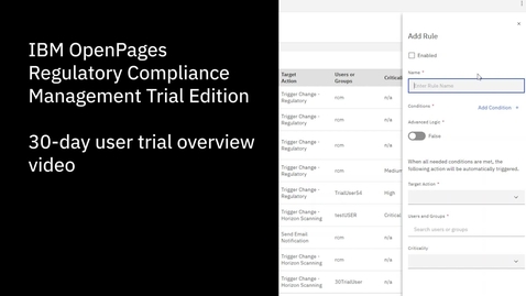 Thumbnail for IBM OpenPages Regulatory Compliance Management Trial Overview