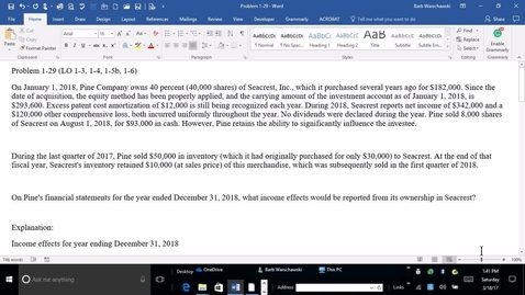 Thumbnail for Sale of Partial Investment, OCI and Inventory Sale - ACCT 4010