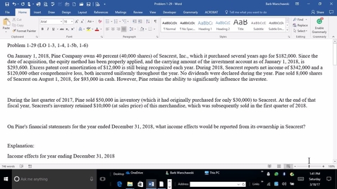 Thumbnail for entry ACCT 4010 Advanced Accounting - M1 CH 1 PROBLEM 1-29