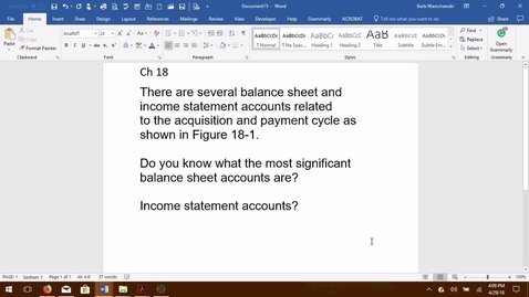 Thumbnail for AUDITING--M6 Balance Sheet &amp; Income Statement Accounts Related to the Acquisition and Payment Cycle - ACCT 4015