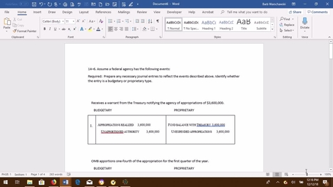 Thumbnail for GOVT ACCTG EX 14-6  PROBLEM DEMONSTRATION VIDEO