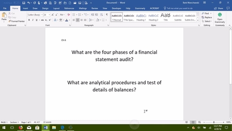 Thumbnail for AUDITING -- M3 Financial Statement Audits/Anaytical Procedures &amp; Test of Balances - ACCT 4015