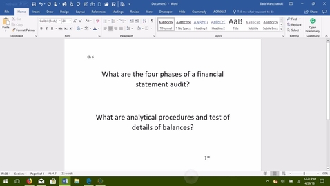 Thumbnail for entry AUDITING -- M3 Financial Statement Audits/Anaytical Procedures &amp; Test of Balances - ACCT 4015